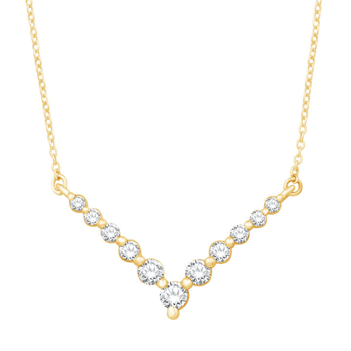 Classic V Shape Gold and Diamond Necklace - View 1