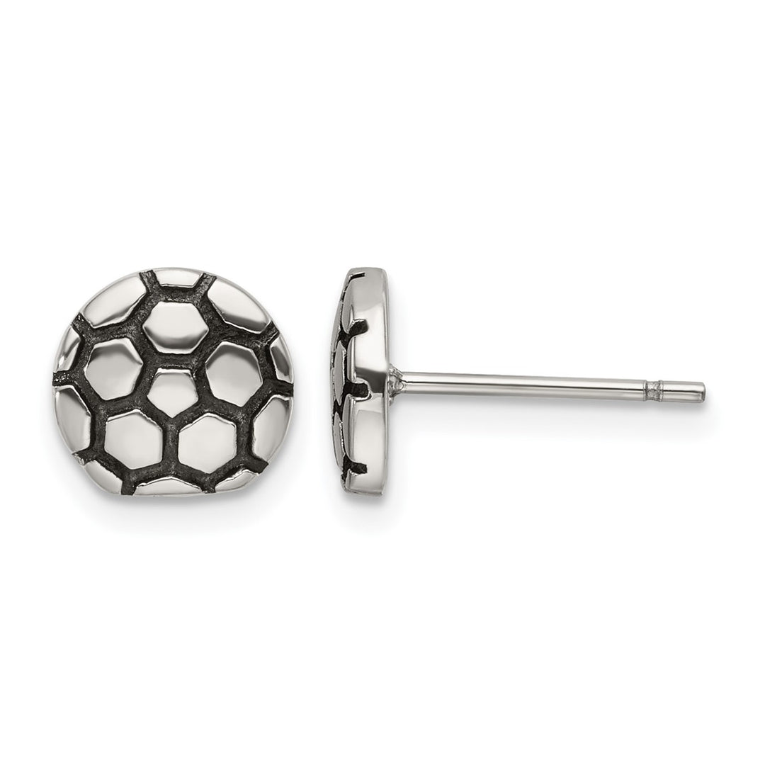 Antiqued and Polished Soccer Ball Post Earrings