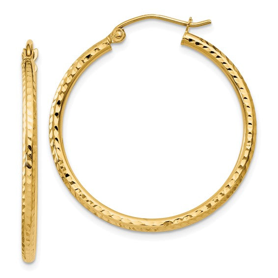 14K Gold Diamond-Cut Hoop Earrings
