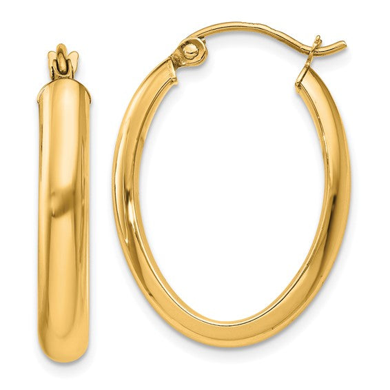14K Gold Polished Oval Hoop Earrings