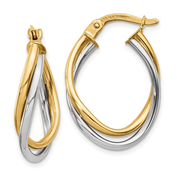 14K Two-Tone Gold Twisted Hoop Earrings