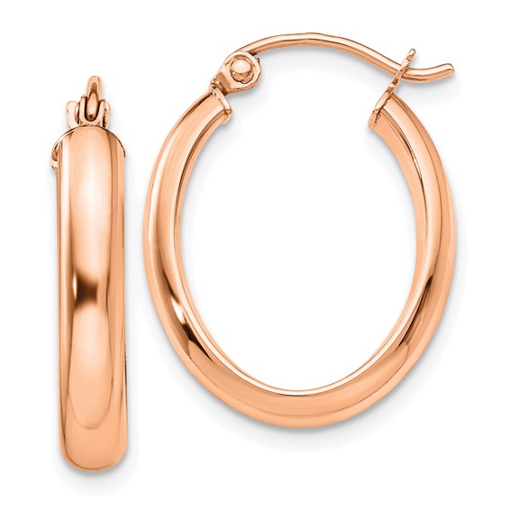 14K Gold Polished Oval Hoop Earrings