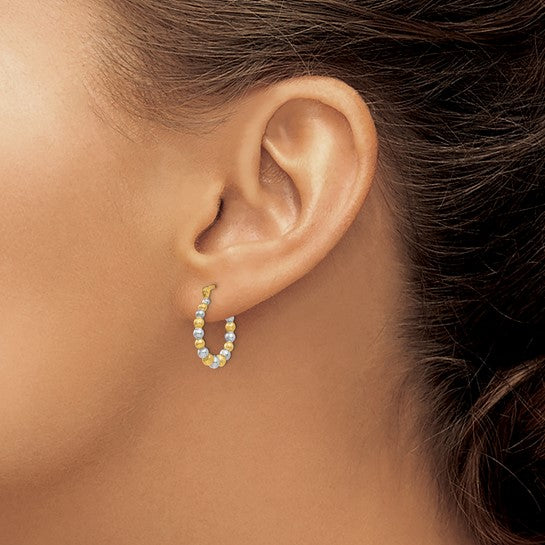 14K Gold Beaded Hoop Earrings