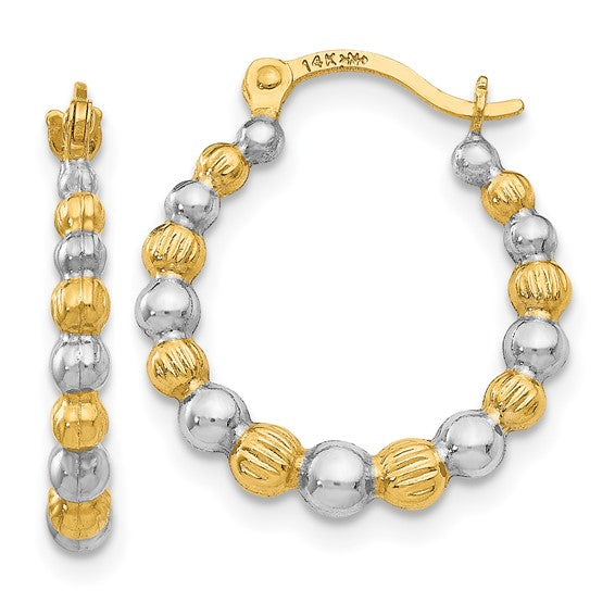 14K Gold Beaded Hoop Earrings