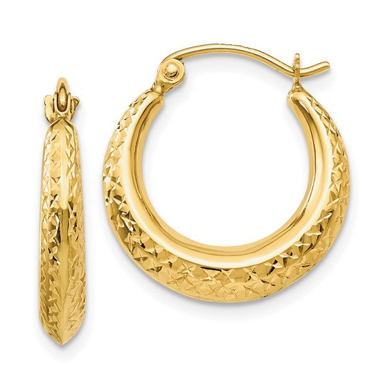 14K Gold Diamond-Cut Hoop Earrings