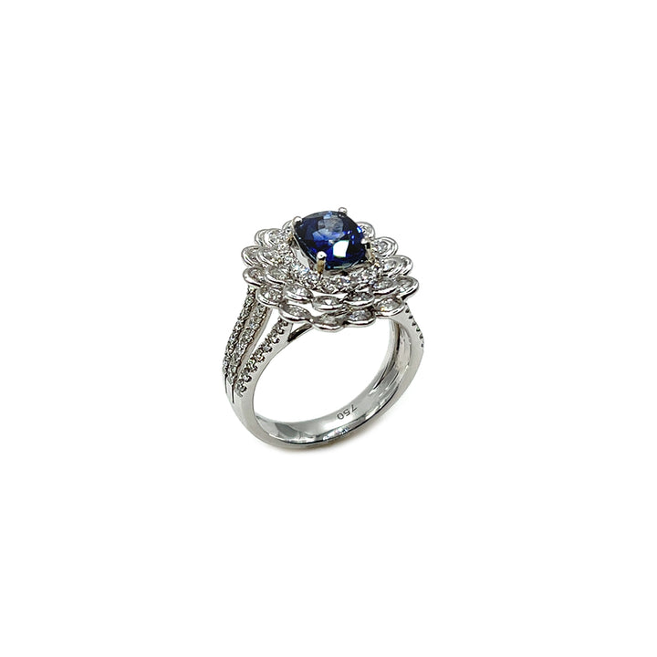 18K White Gold Sapphire and Diamond Fancy Ring