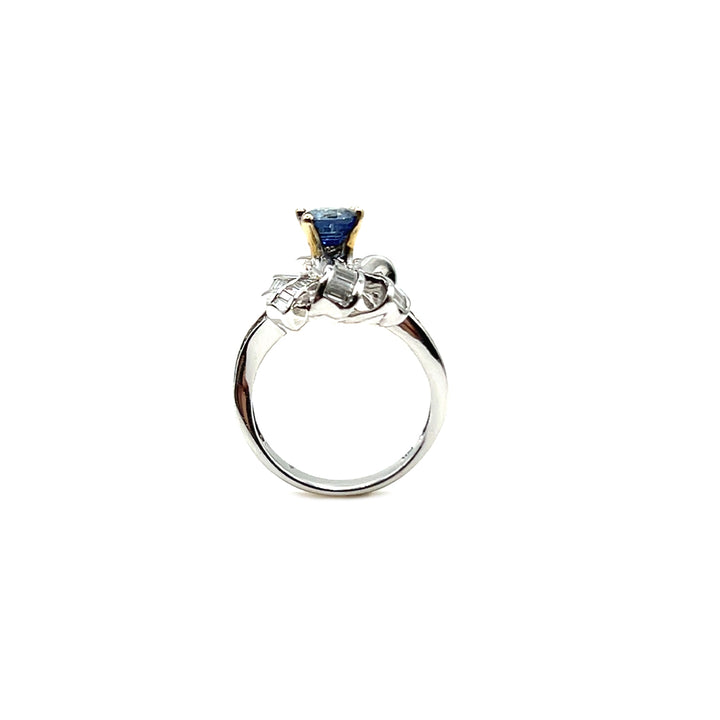18K White Gold Ceylon Blue Sapphire and Baguette Cut Diamond Ring - View 1