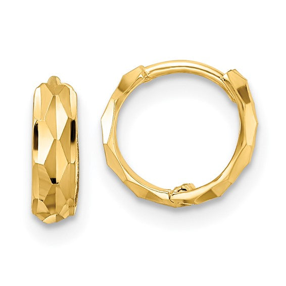 14K Gold Diamond-Cut Huggie Hoop Earrings