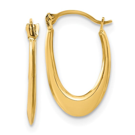 14K Yellow Gold Polished Tapered Oval Hoop Earrings