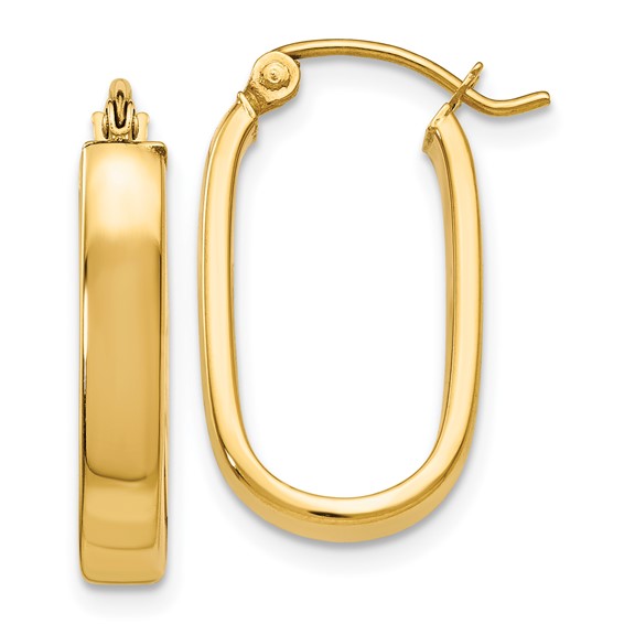 14K Gold Polished Oval Huggie Hoop Earrings