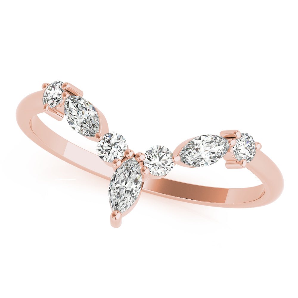 Alternating Round & Marquise Chevron Wedding Band - Wedding Band - Design Jewellers Edmonton