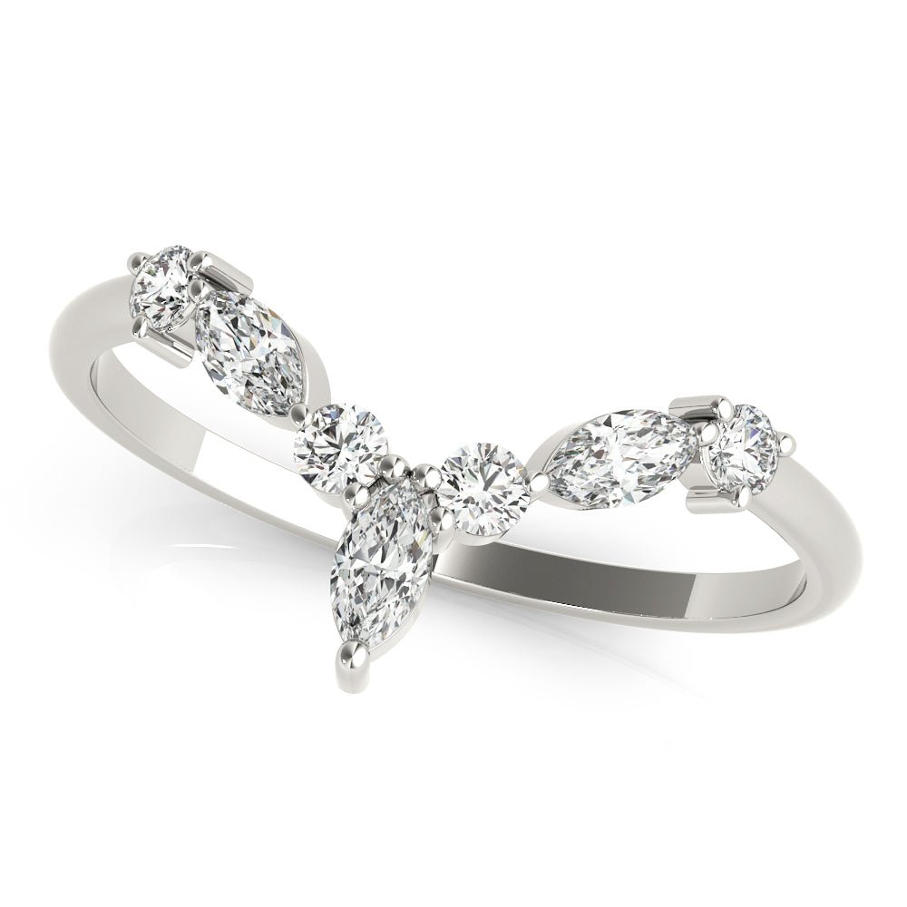 Alternating Round & Marquise Chevron Wedding Band - Wedding Band - Design Jewellers Edmonton