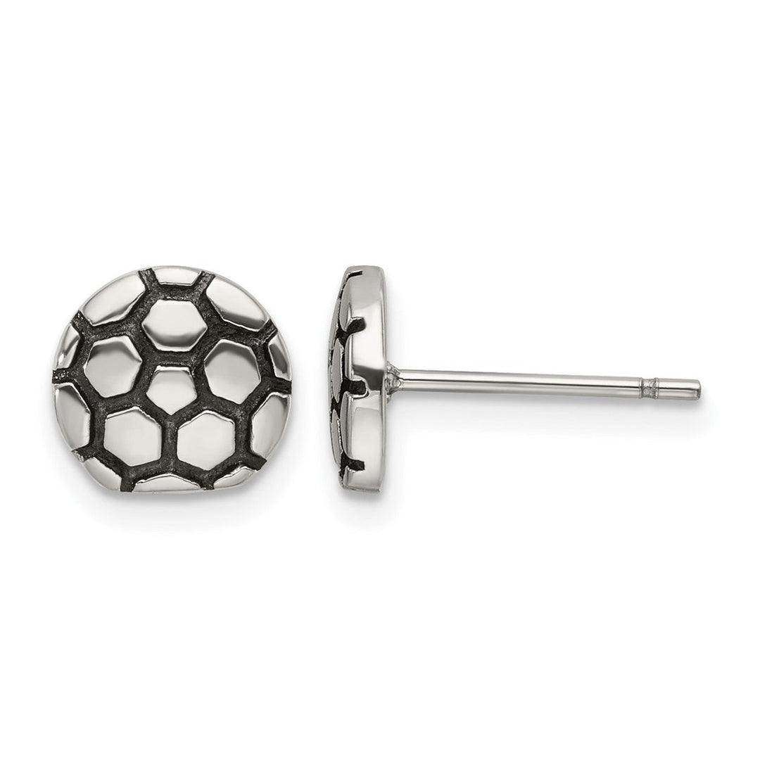 Antiqued and Polished Soccer Ball Post Earrings