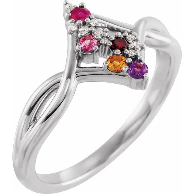 Artistic Multi - Stone Cluster Chevron Ring - Gemstone Ring - Design Jewellers Edmonton