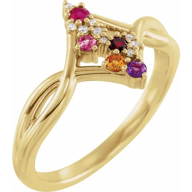 Artistic Multi - Stone Cluster Chevron Ring - Gemstone Ring - Design Jewellers Edmonton