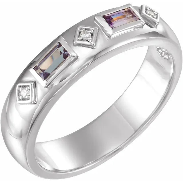 Baguette Alexandrite and Diamond Bezel Band - Gemstone Ring - Design Jewellers Edmonton