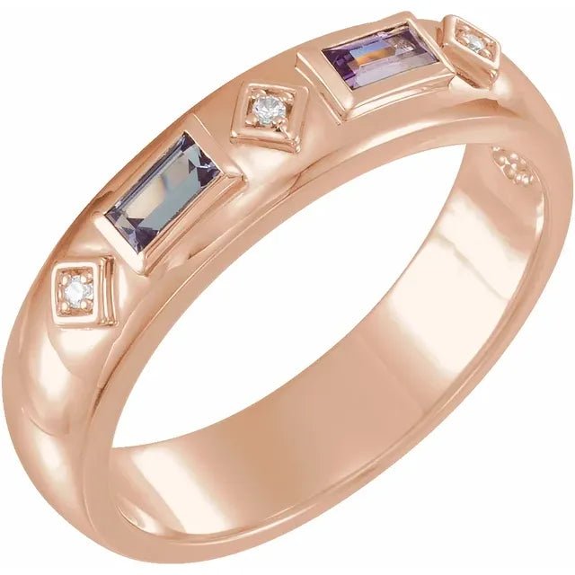 Baguette Alexandrite and Diamond Bezel Band - Gemstone Ring - Design Jewellers Edmonton