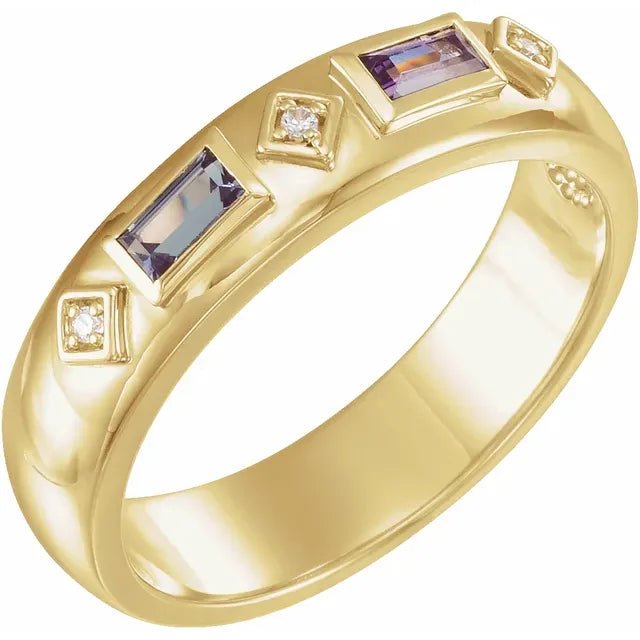 Baguette Alexandrite and Diamond Bezel Band - Gemstone Ring - Design Jewellers Edmonton