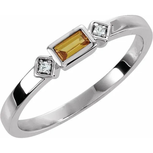 Baguette Citrine and Diamond Accent Stackable Ring