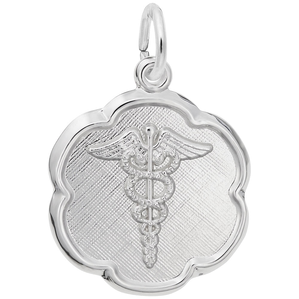 Caduceus Scalloped Disc Charm