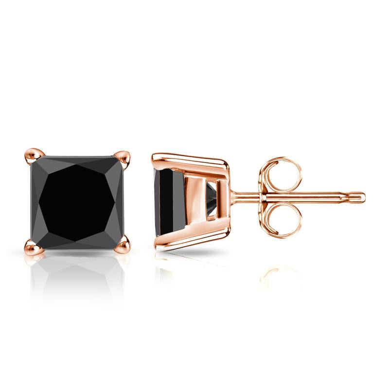 Classic 14K Gold Princess Cut Black Diamond Stud Earrings - Design Jewellers Edmonton