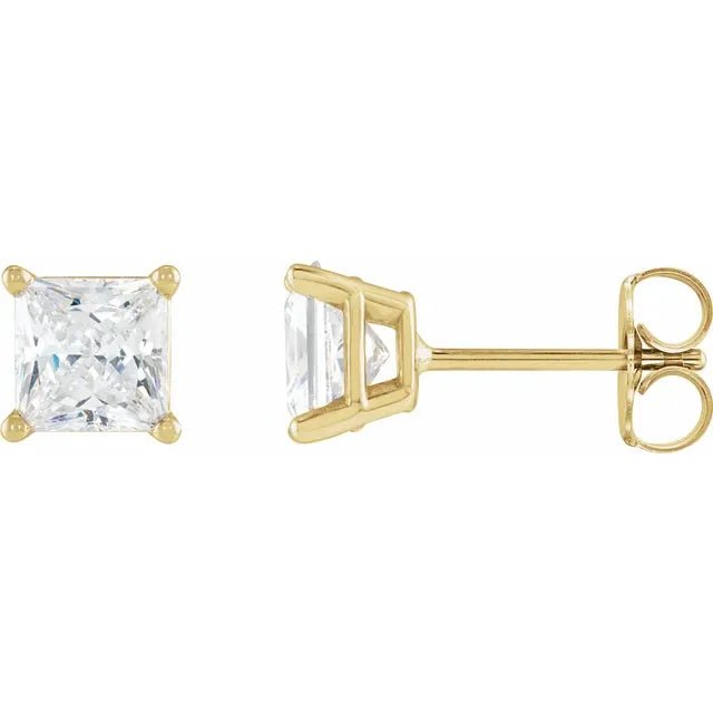 Classic 14K Gold Princess Cut Diamond Stud Earrings - Design Jewellers Edmonton