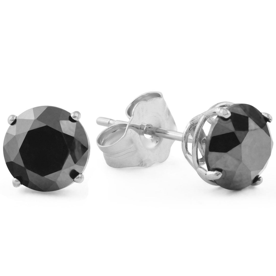 Classic 14K Gold Round Black Diamond Stud Earrings