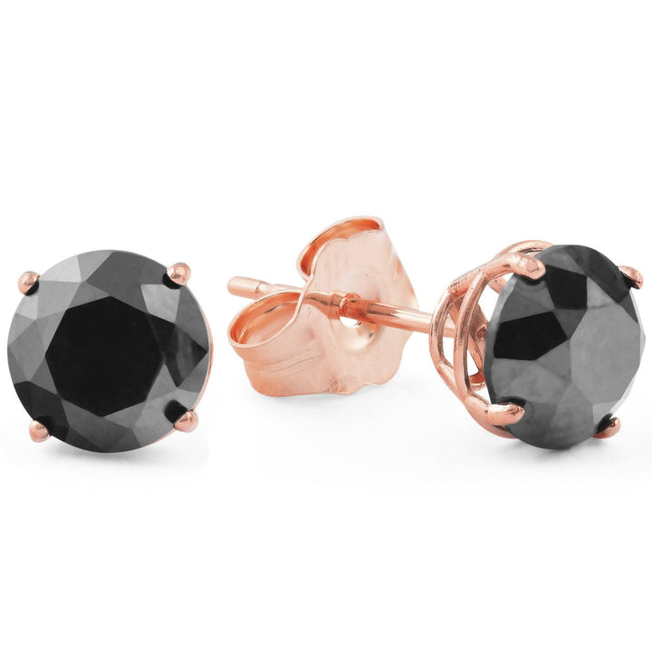 Classic 14K Gold Round Black Diamond Stud Earrings - Design Jewellers Edmonton