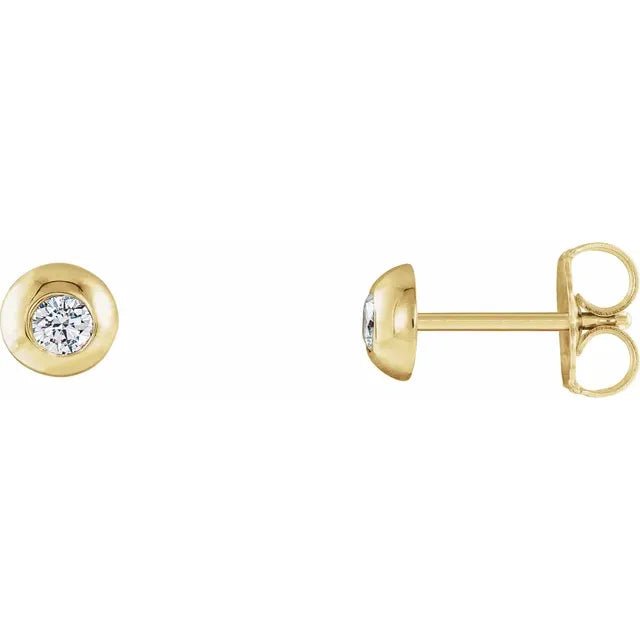 Classic 14K Gold Round Diamond Bezel Set Stud Earrings - Design Jewellers Edmonton