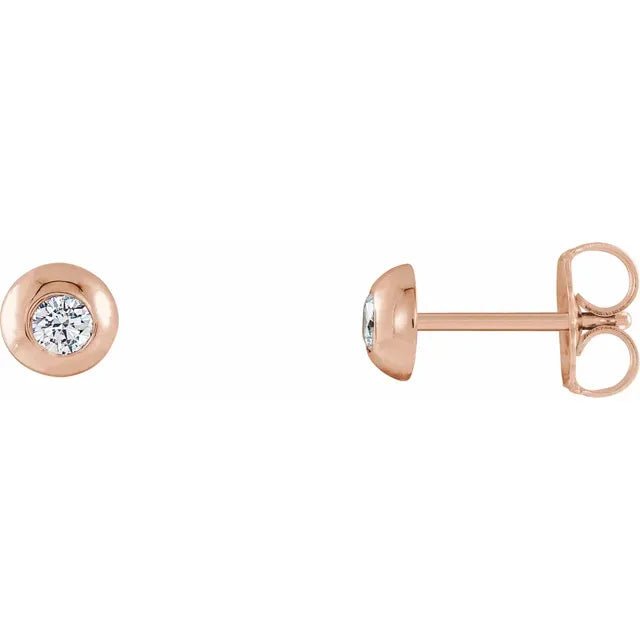 Classic 14K Gold Round Diamond Bezel Set Stud Earrings - Design Jewellers Edmonton