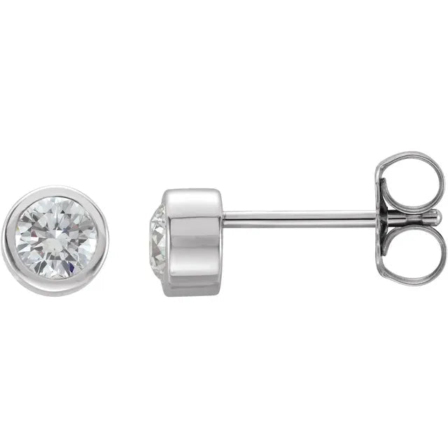Classic 14K Gold Round Diamond Bezel Set Stud Earrings