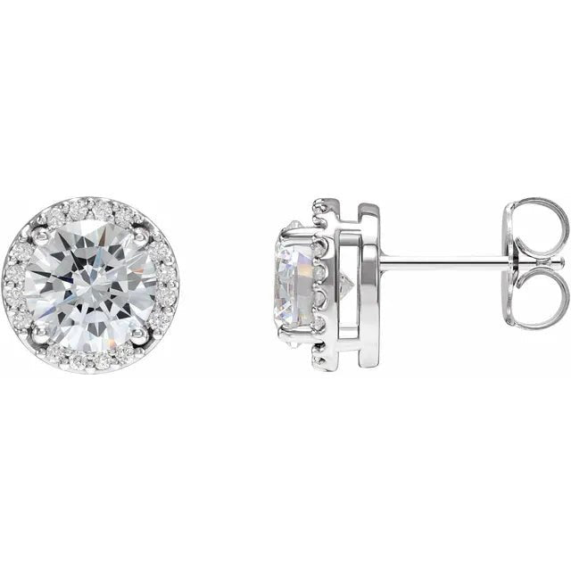 Classic 14K Gold Round Diamond Halo Stud Earrings