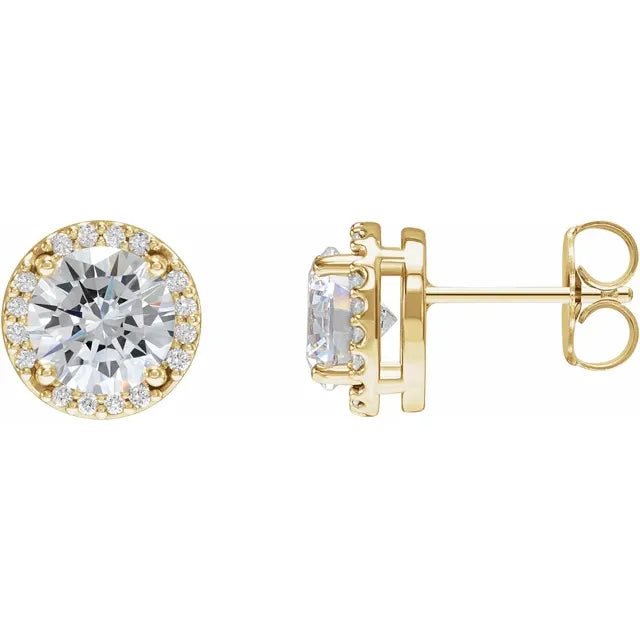 Classic 14K Gold Round Diamond Halo Stud Earrings - Design Jewellers Edmonton