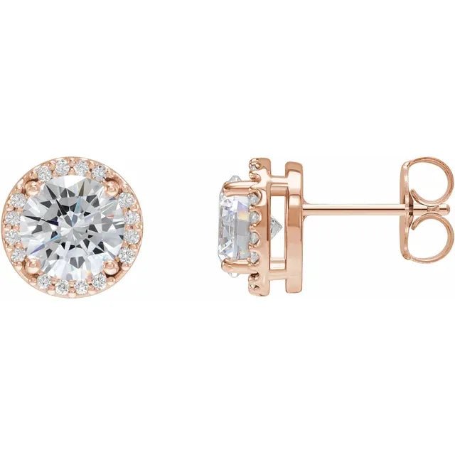 Classic 14K Gold Round Diamond Halo Stud Earrings - Design Jewellers Edmonton