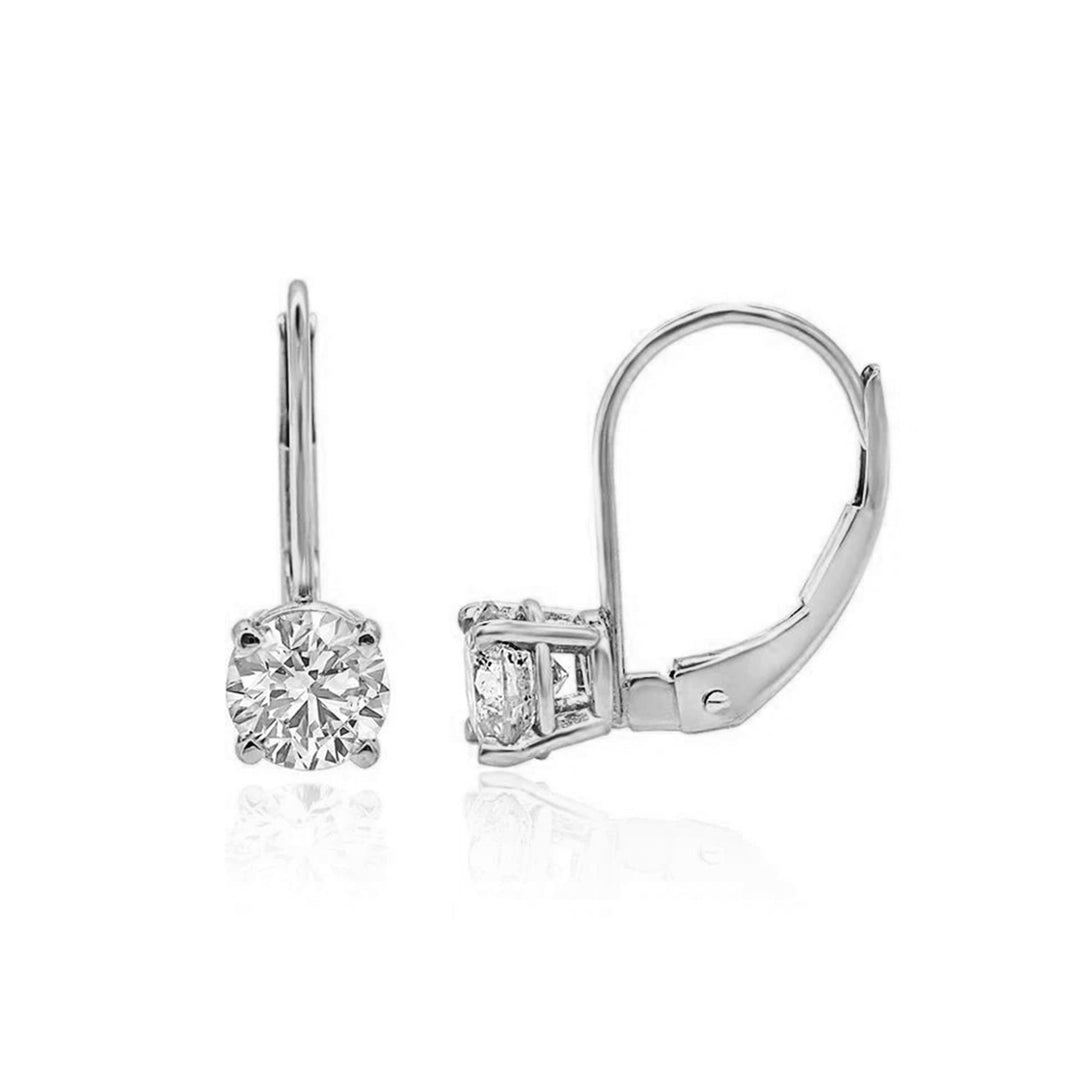 Classic 14K Gold Round Diamond Lever-Back Earrings