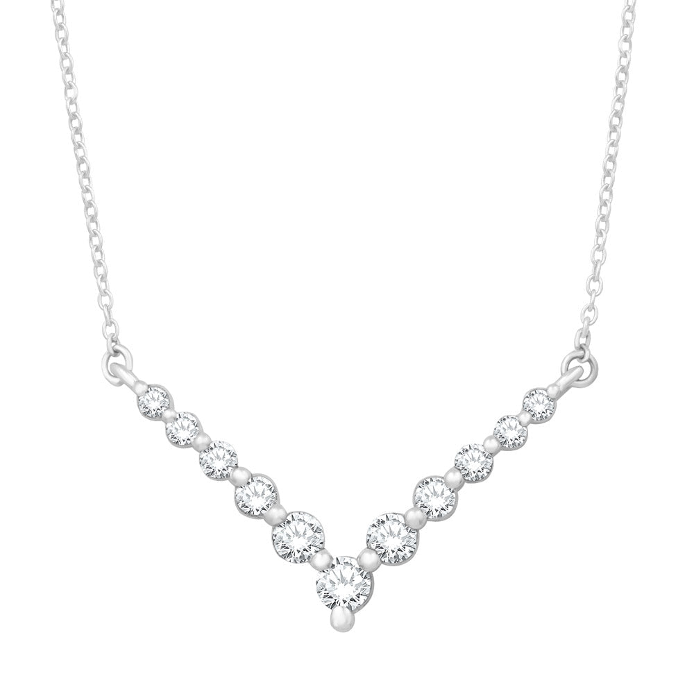 Classic V Shape Gold and Diamond Necklace