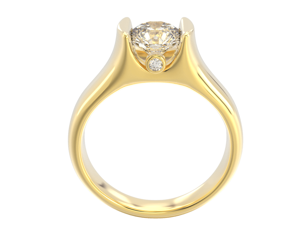 Custom Diamond Gold So14K 14K Tension Set Design with Bezel Set Side Diamonds - Engagement rings - Design Jewellers Edmonton
