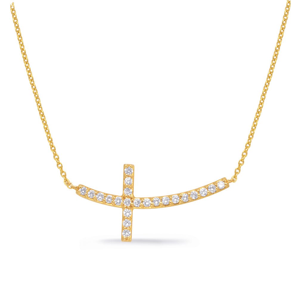 DIAMOND SIDE MOUNTED GOLD CROSS NECKLACE - Design Jewellers Edmonton