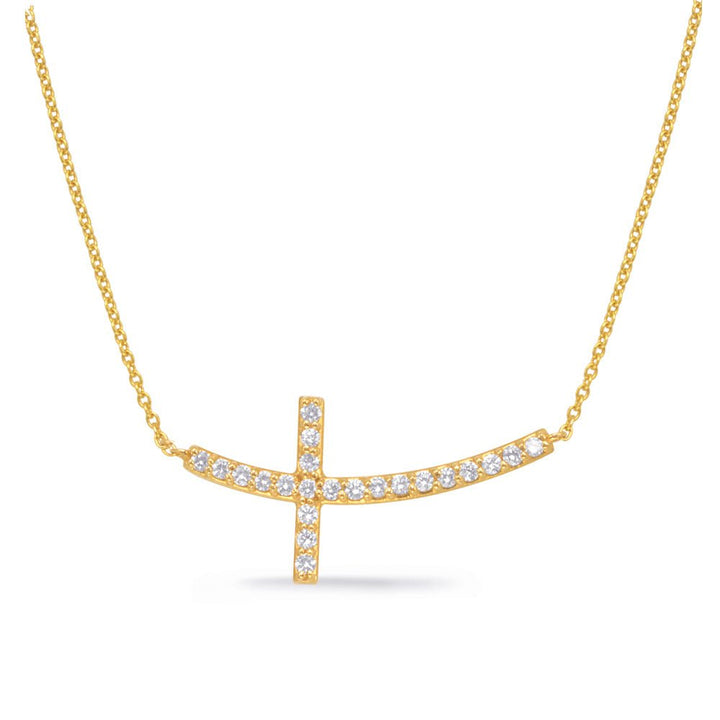 DIAMOND SIDE MOUNTED GOLD CROSS NECKLACE - Design Jewellers Edmonton