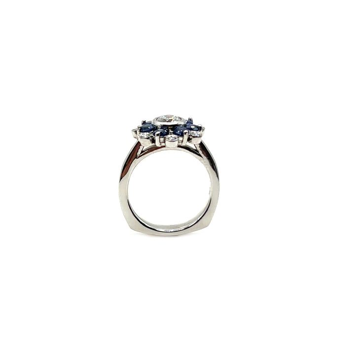 14K Stunning Sapphire and Diamond Cluster Design With Bezel Set Diamonds - View 1