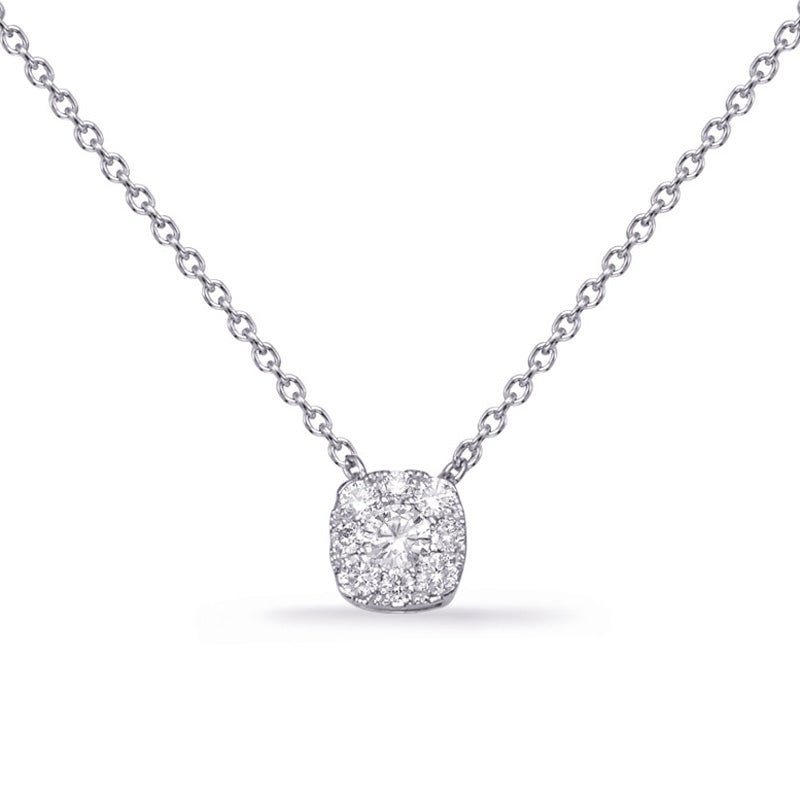 ELEGANT CUSION SHAPE CLUSTER HALO DIAMOND NECKLACE - Design Jewellers Edmonton