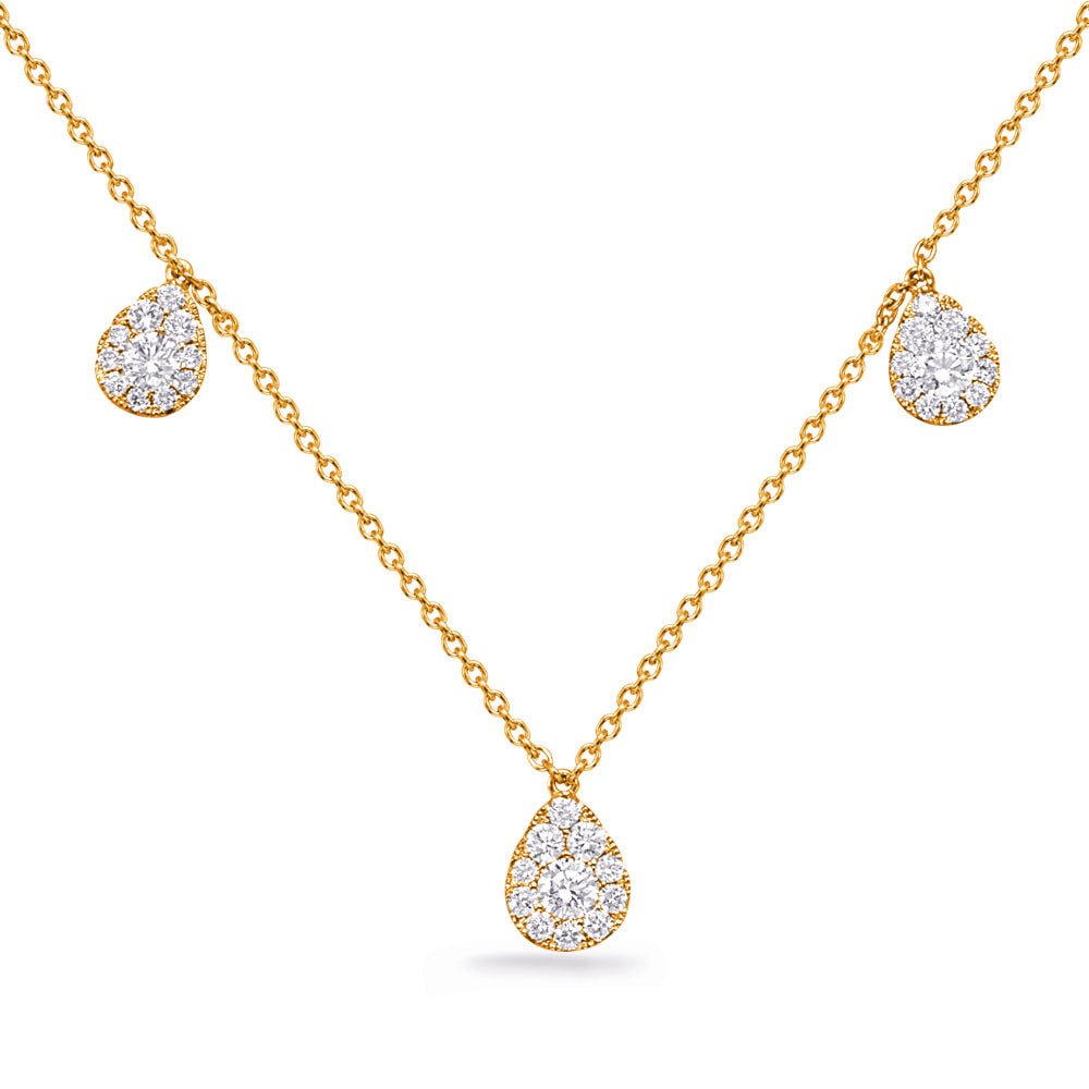 ELEGANT GOLD CLUSTER PEAR HALO DIAMOND NECKLACE - Design Jewellers Edmonton