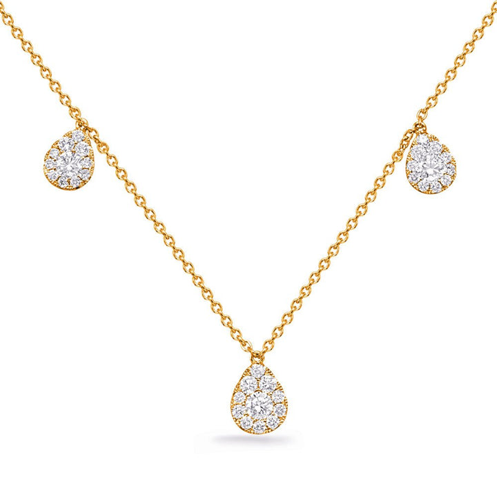 ELEGANT GOLD CLUSTER PEAR HALO DIAMOND NECKLACE - Design Jewellers Edmonton