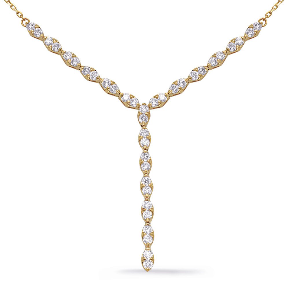 ELEGANT GOLD DIAMOND NECKLACE WITH A DANGLING DROP DESIGN - Design Jewellers Edmonton