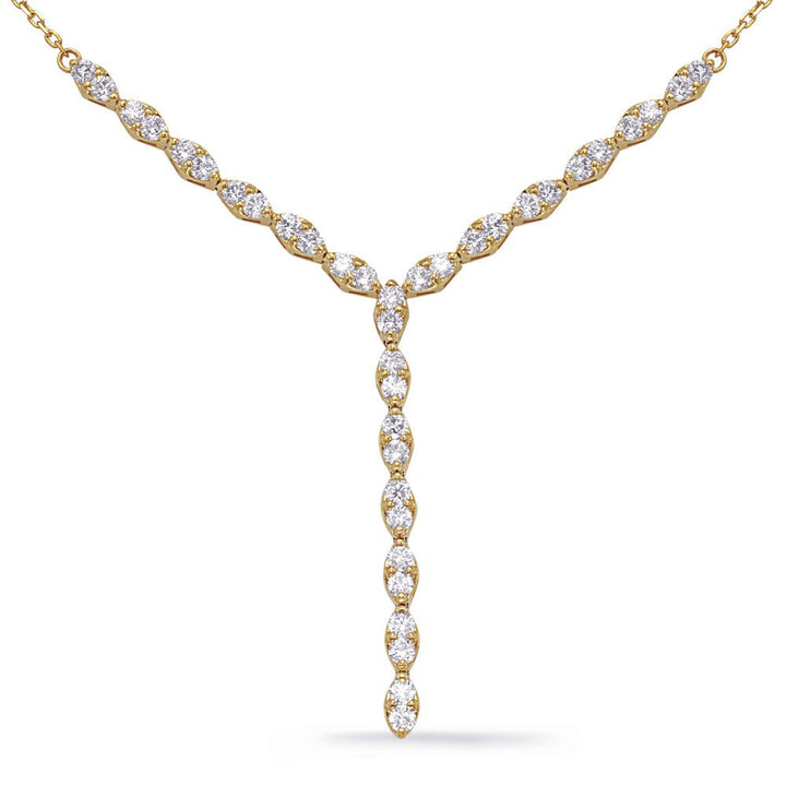 ELEGANT GOLD DIAMOND NECKLACE WITH A DANGLING DROP DESIGN - Design Jewellers Edmonton