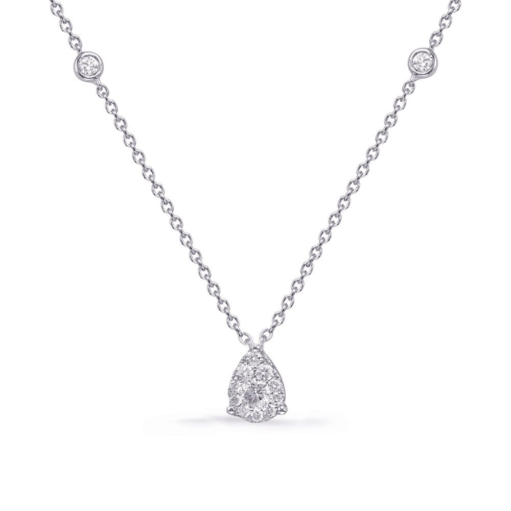 ELEGANT GOLD WITH DIAMOND PEAR SHAPE CLUSTER AND BEZEL NECKLACE - Design Jewellers Edmonton
