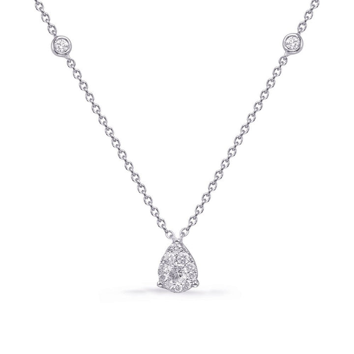 ELEGANT GOLD WITH DIAMOND PEAR SHAPE CLUSTER AND BEZEL NECKLACE - Design Jewellers Edmonton