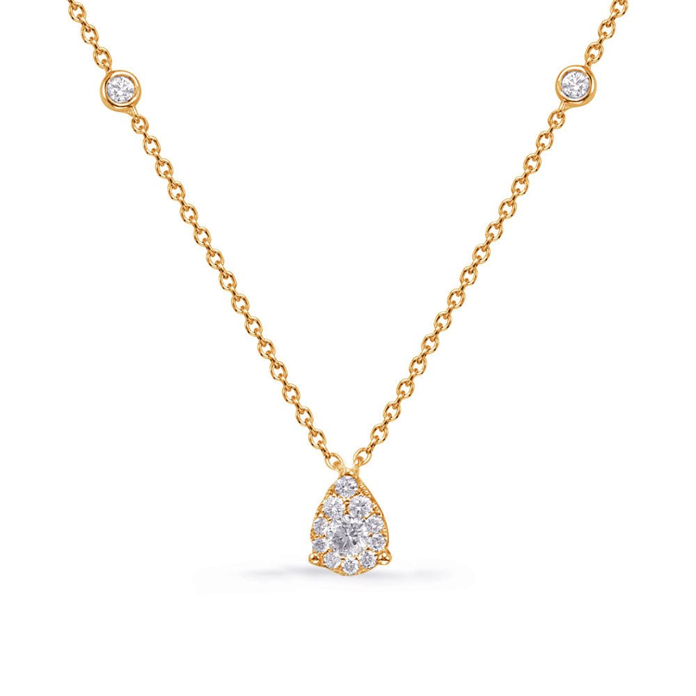 ELEGANT GOLD WITH DIAMOND PEAR SHAPE CLUSTER AND BEZEL NECKLACE - Design Jewellers Edmonton