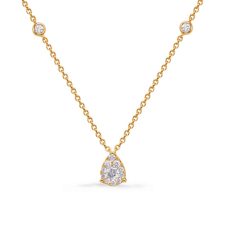 ELEGANT GOLD WITH DIAMOND PEAR SHAPE CLUSTER AND BEZEL NECKLACE - Design Jewellers Edmonton