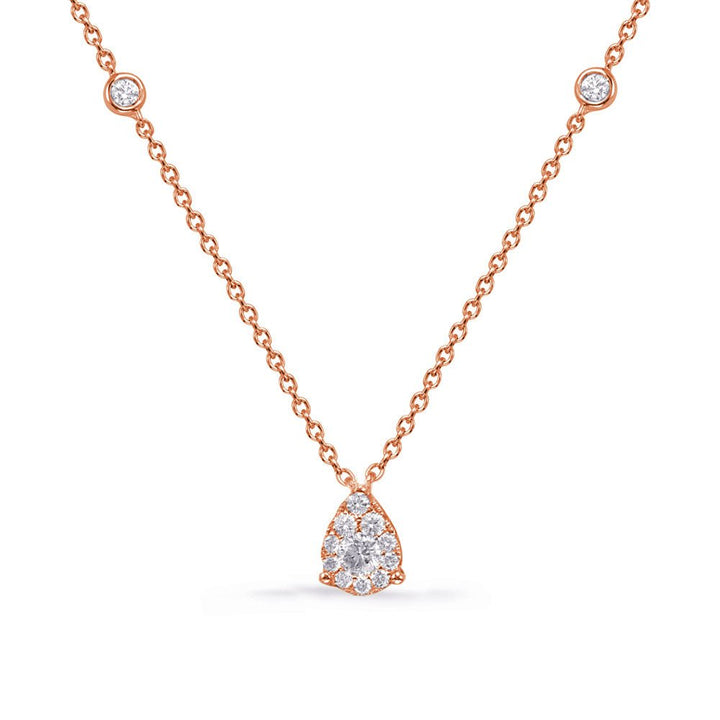 ELEGANT GOLD WITH DIAMOND PEAR SHAPE CLUSTER AND BEZEL NECKLACE - Design Jewellers Edmonton